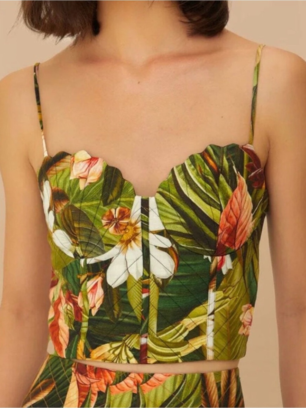 FARM Rio Tropical Leaf Bustier Crop Top - Green Multi